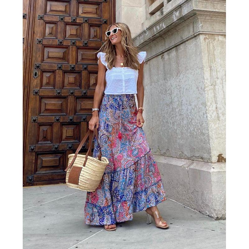 Fashionable Half Skirt Summer New Arrival Women's Streetwear Print Long Skirt Flounced Skirt Skirt