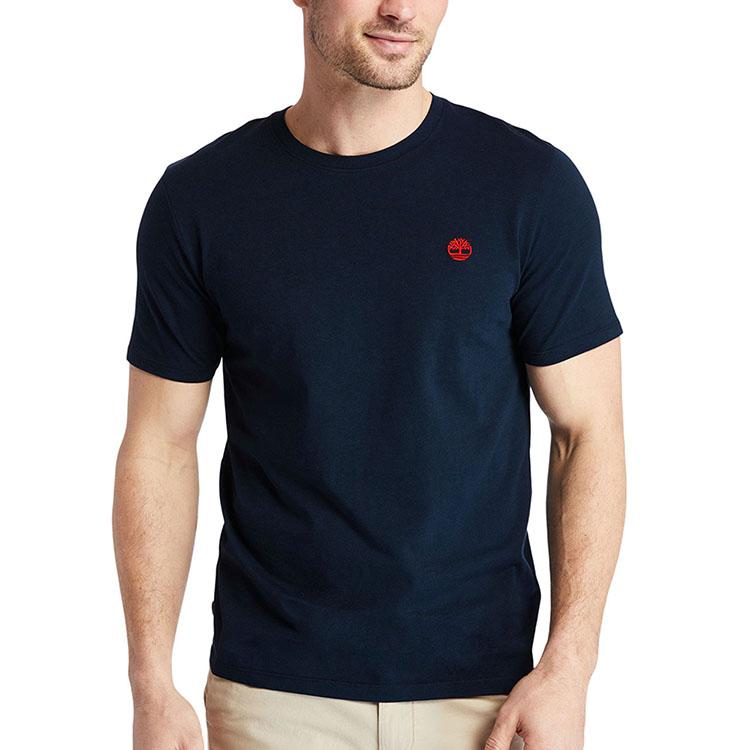Timberland Casual Embroidered Logo Solid Color Round Neck Short Sleeve T-Shirt Men T-Shirts Deep-Sapphire-Blue A2ER7-433
