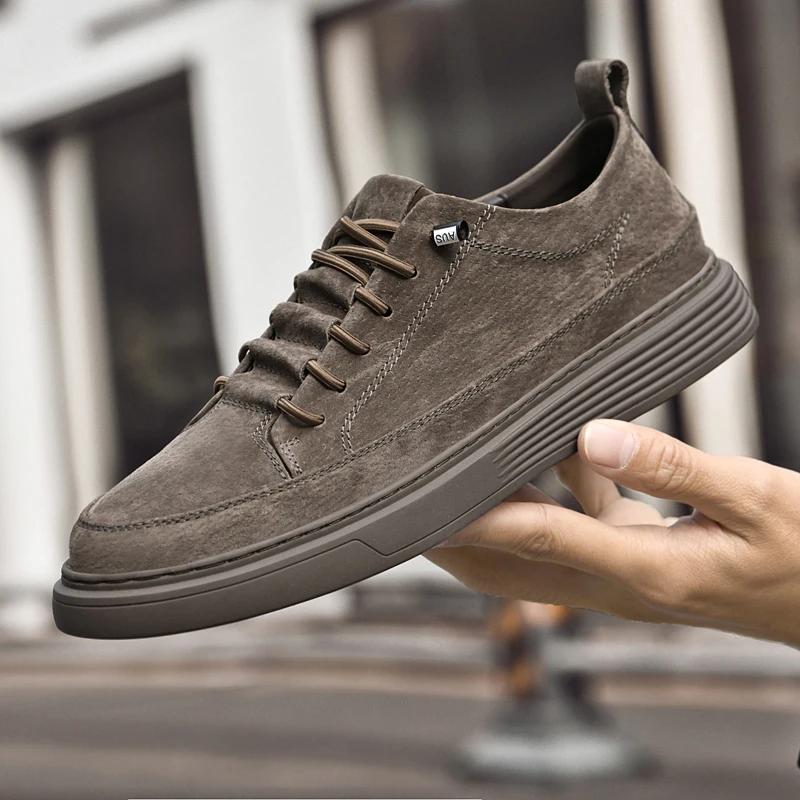 Fashion Men Fashion Casual Shoes British Style Man Skateboard Footwear Suede Leather Business Formal Shoes Cow Leather Soft Men Sneakers