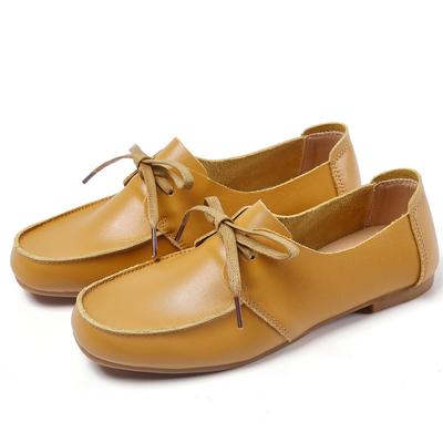 Fashion Women's Leather Casual Shoes Soft Lace-up Flat Shoes for Women Fashion Concise Ladies Loafers Outdoor Non-Slip Walking Shoes