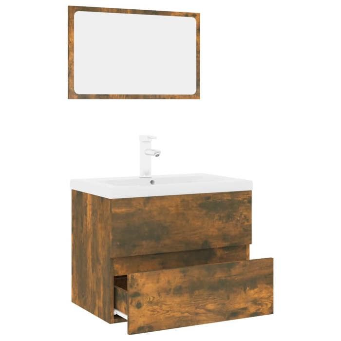 VidaXL Meubles de Salle de Bain Meuble sous Évier Miroir Armoire de Lavabo Armoire de Rangement Intérieur Chêne Fumé Bois 3152876