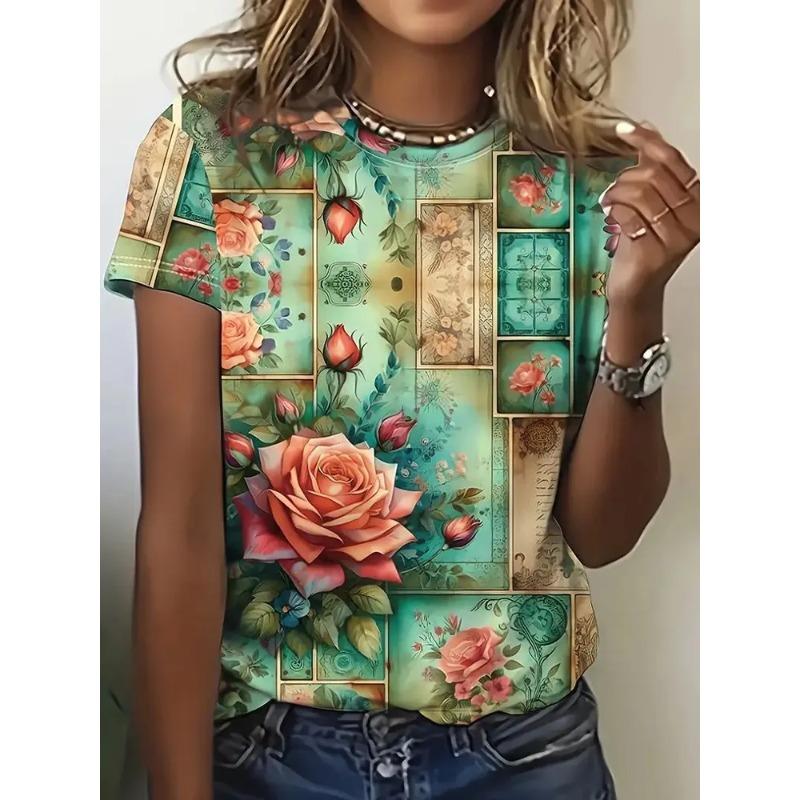 

Женская летняя футболка с круглым вырезом и короткими рукавами с 3D романтичным принтом розы. Повседневный топ, дышащий, можно стирать в машине. Подходит для повседневной носки на улице. L