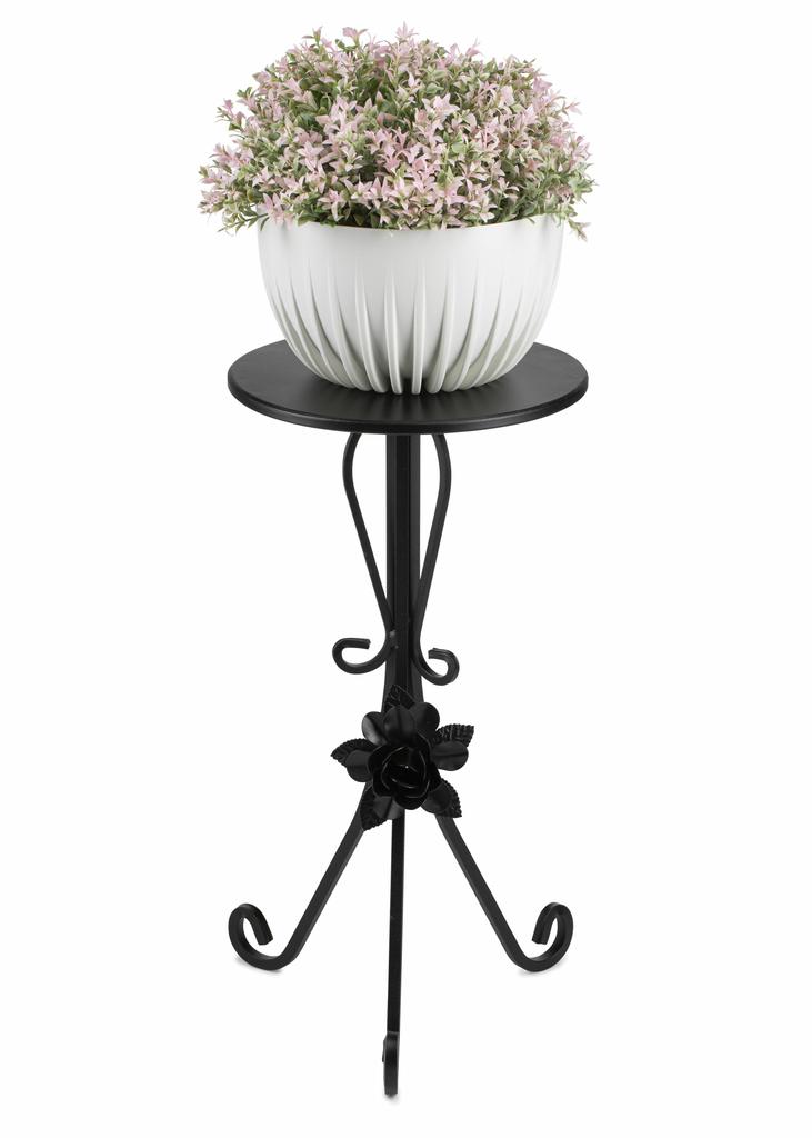 Kwietnik Metalowy Czarny Z Różą 55 Cm