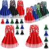 Stylish Women's Christmas Costume Midi Dress With Charming Santa Bow And Elegant A-line Design
