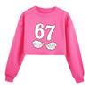 5391 Kinder Mädchen Steal a Brainrot 67 Bedrucktes Baumwoll Sweatshirt mit langen Ärmeln, kurzer Schnitt