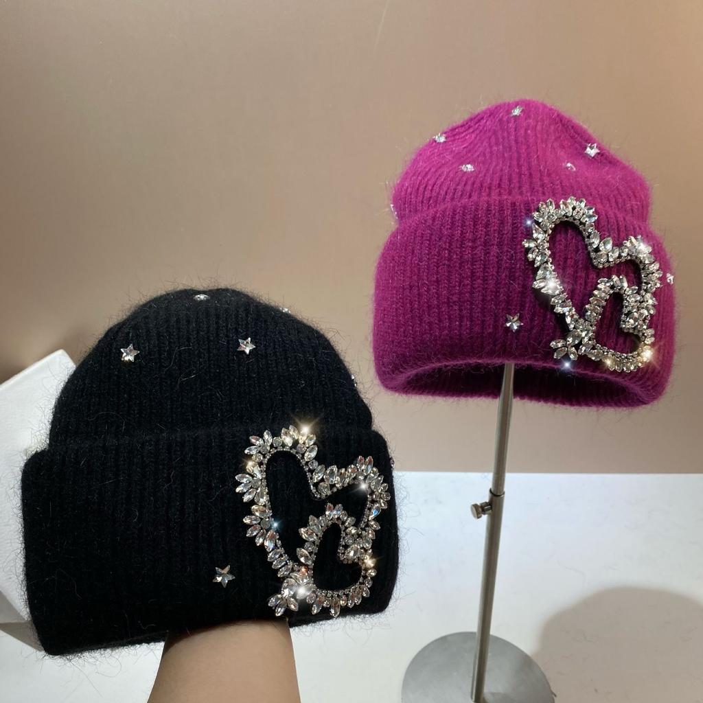 Fashion Shiny Love Rabbit Hair Knitted Hat Winter Outdoor Warm Ear Protector Cold Hat Fashion Sweet Hat
