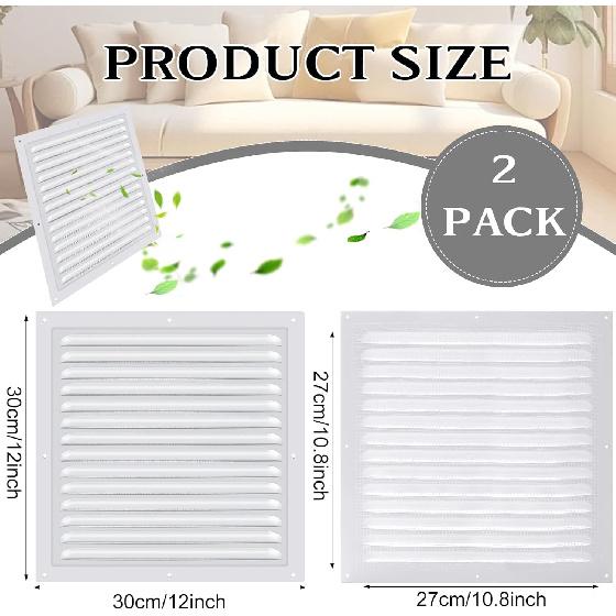 2 Pcs 12" x 12" Aluminum Gable Vent Shed Attic Vent with Screen Mesh Square Vent Covers Vent Grille for Exterior Door House Attic Garage Ceiling,