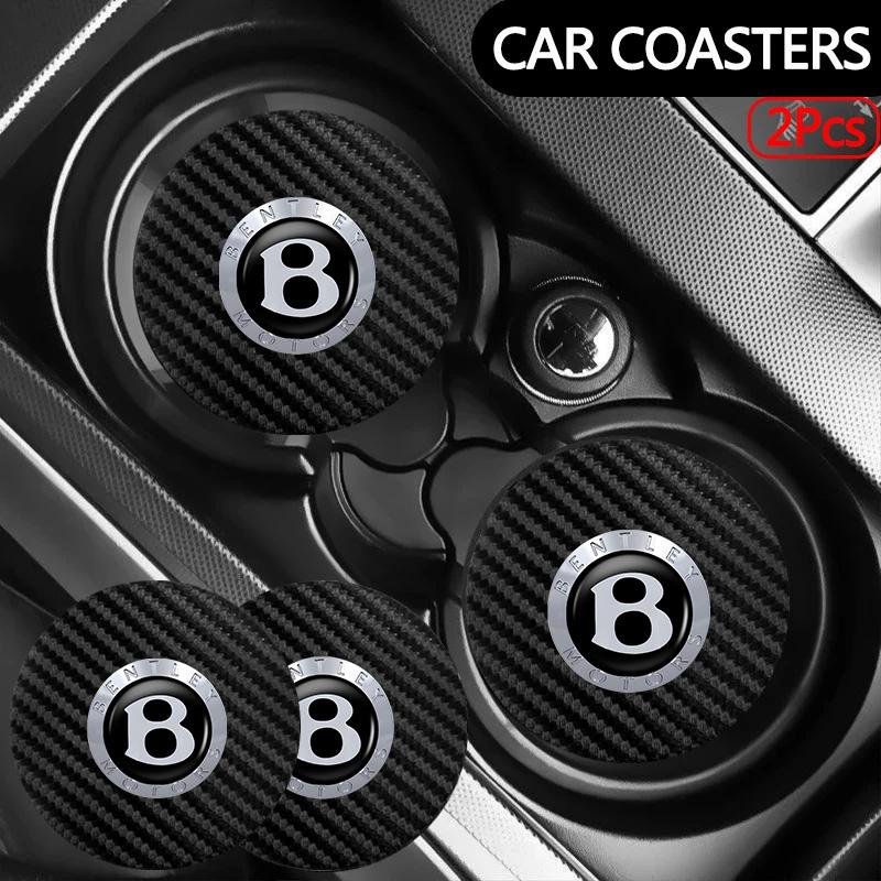 2Pcs Carbon Fiber Car Logo Coaster Water Cup Non-Slip Mat Drink Pad for New Bentley Flying Spur Continental GT Bentayga Mulsanne TH3