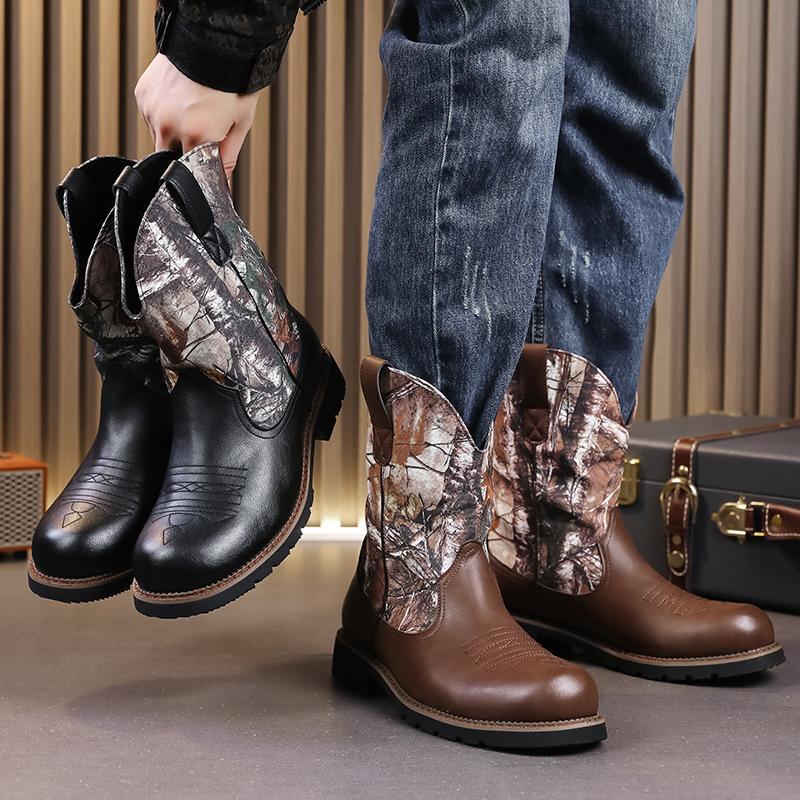 Men's shoes large size autumn and winter new leather boots fashion high top leather shoes trend cowboy boots knight boots