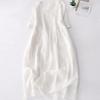 2024 Summer Women's Cotton-Linen V-Neck Pleated Retro Dress