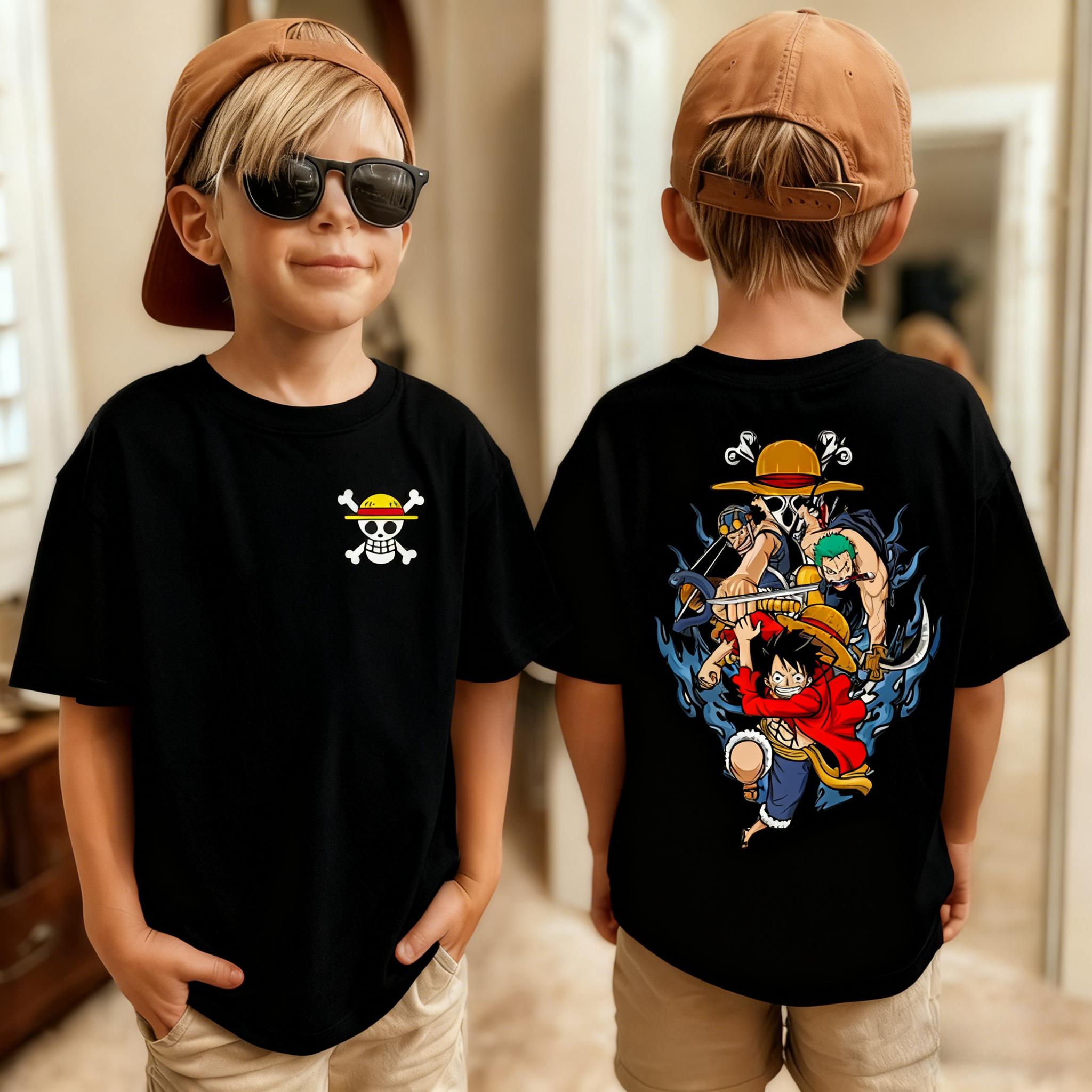 T-shirt da uomo stampata anime giapponese One Piece Roronoa Zoro Ragazzo Bambini Harajuku Manica Corta Bambini Luffy T-shirt Abbigliamento 100