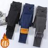 Winter Lady Thermal Plush Jeans Snow Warm Stretch Jeans  High Waist Fleece Pants Female Straight Leg Denim Trousers