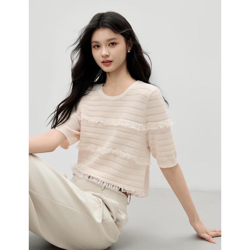 Qiushui Yiren Women s Lace Trim Knit Top L