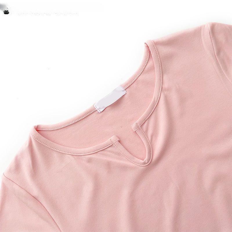 V-neck Solid Color Drawstring Pleated Waist Cinched Spicy Girl Shoulder T-shirt On Both Sides Tops