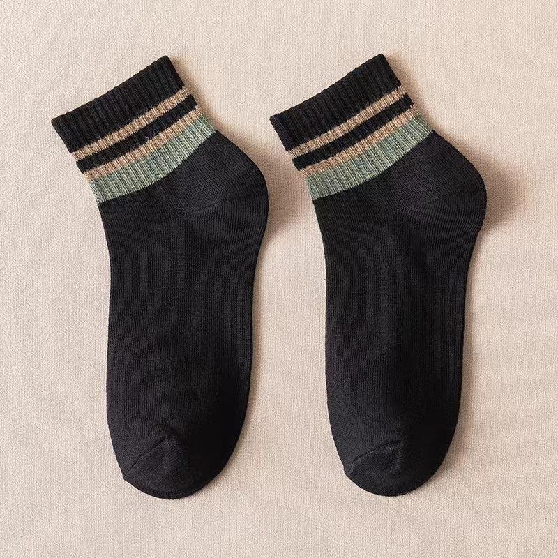 

Мужские носки до середины икры, впитывающие пот и дышащие хлопковые носки, спортивные носки, полоски-двойная планка, весенне-летние ретро 1 pair чёрный