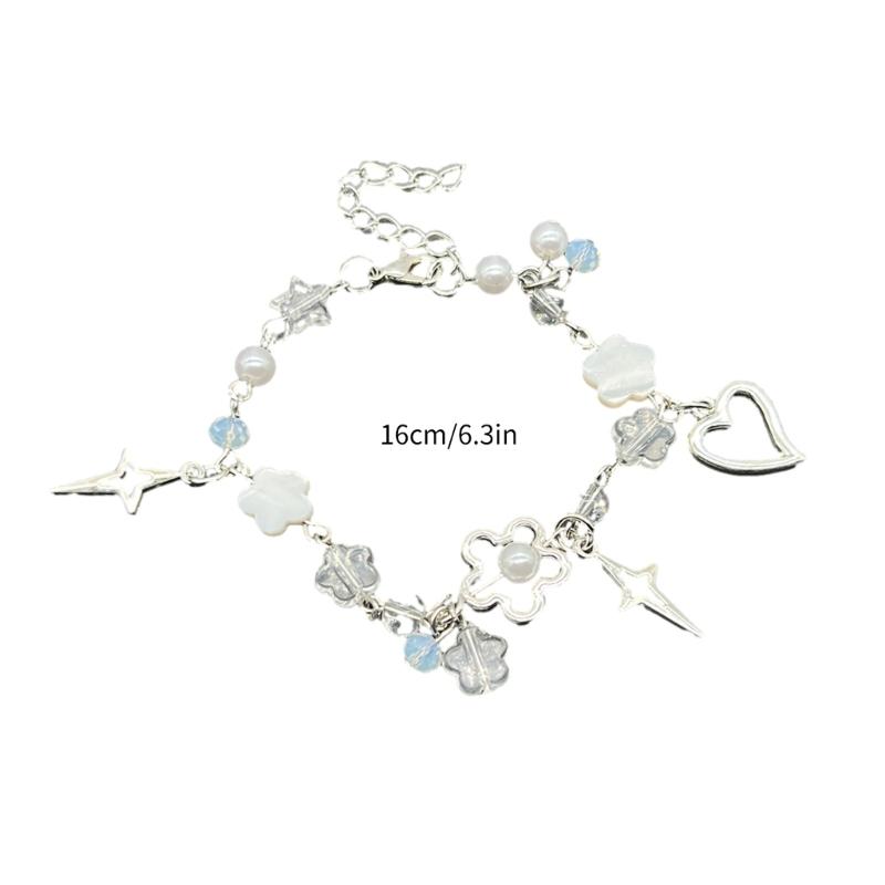 Handmade Flower Beaded Bangle Fashion Star Heart Charm Bracelets Wristband Temperament Bangle Statement Jewelry