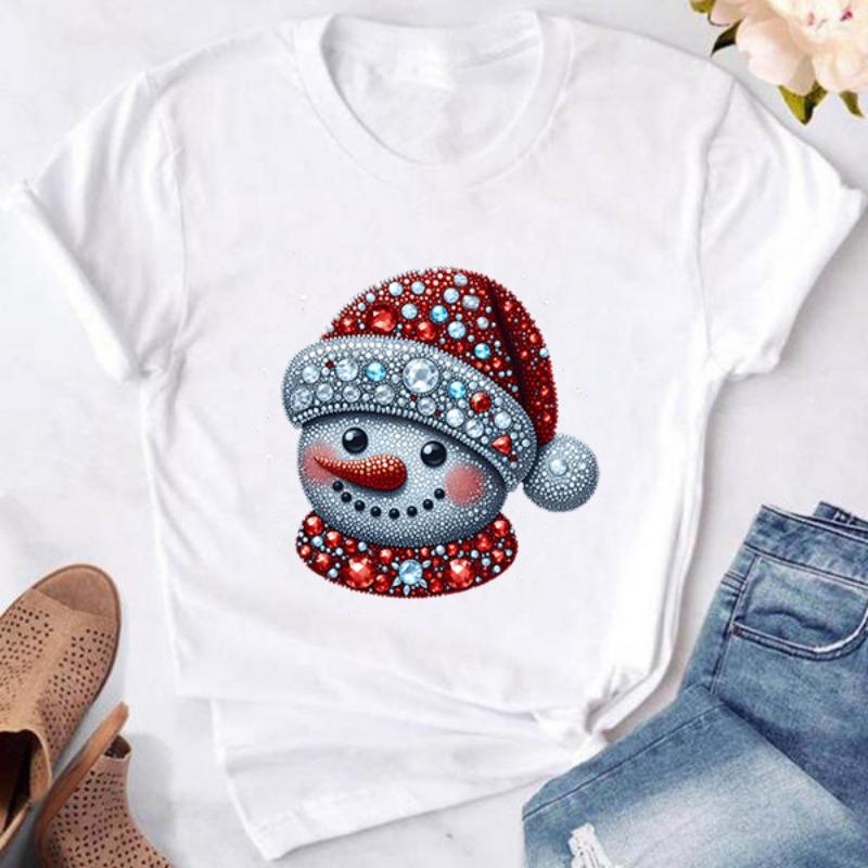 Cute Christmas Snowman Christmas Cute Snowman Printed Cotton Fashion Short Sleeve Casual T-Shirts Women’s