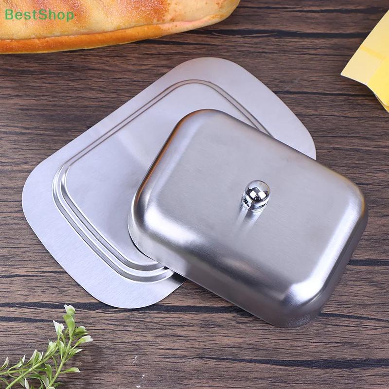 Rechteckige Butterdose aus Edelstahl, westlich anmutende Küchen-Gebäck- und Käsebox mit Deckel für Käse- und Butterplatte