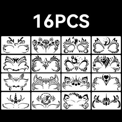 16 Face Painting Stencil New Mask Set Diy Kids Graffiti Hand Painting Aids Tattoo Stencils Stage Party Holiday Makeup