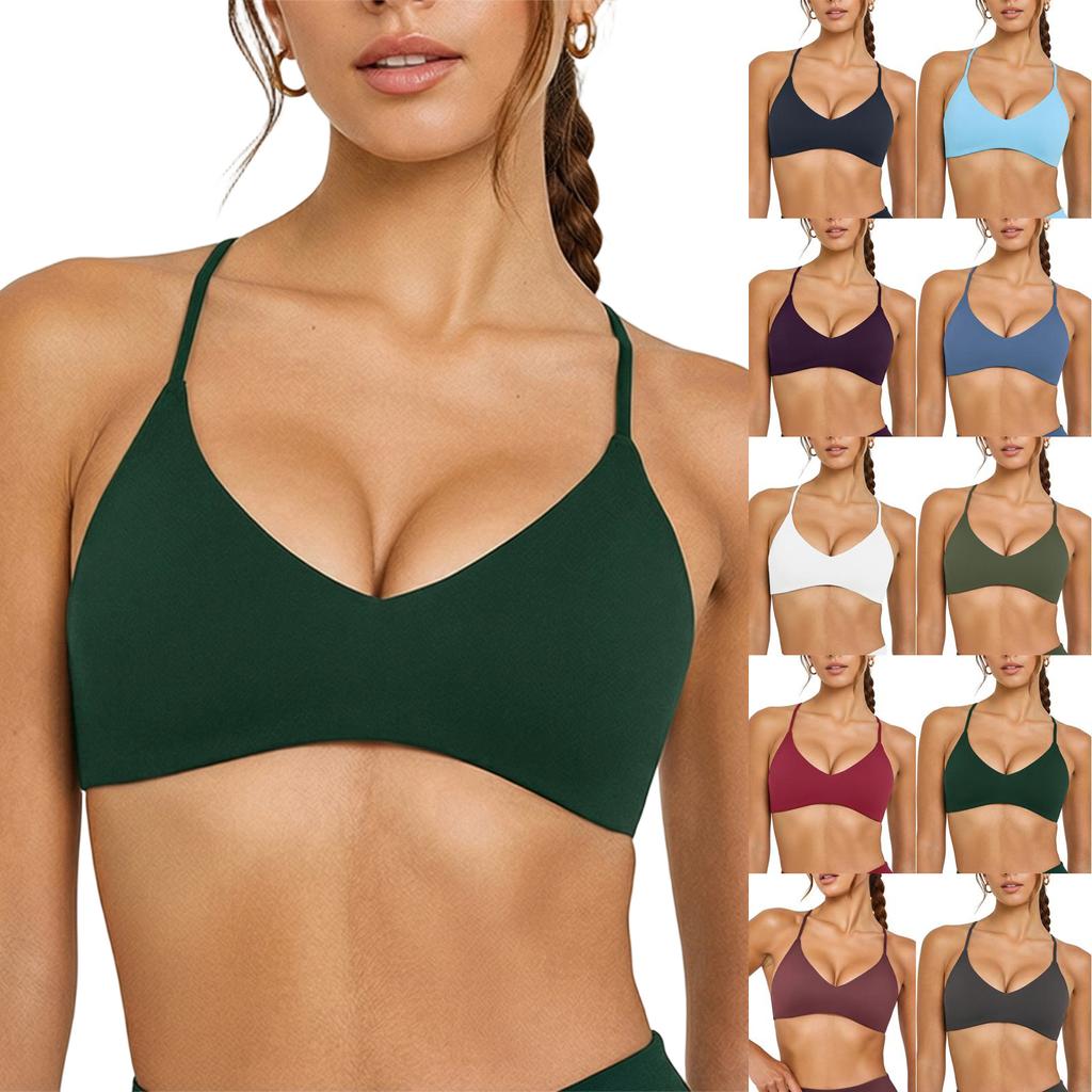 Women Sports Bra with Adjustable Thin Straps Ring Back Design Removable Padding Yoga Workout Bra Top for Fitness Training