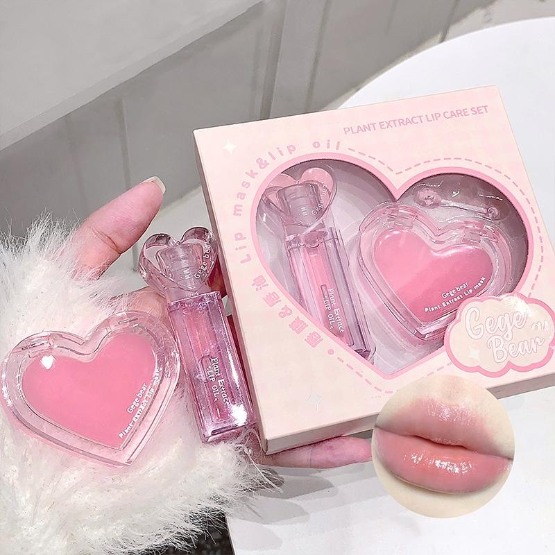 2 ks/Sada Sada péče o rty Hydratační Redukuje suchost Vrásky Transparentní Tónovaný Zrcátko DUDU Olej na rty Maska na rty Dívčí Rtěnka Podklad pod make-up