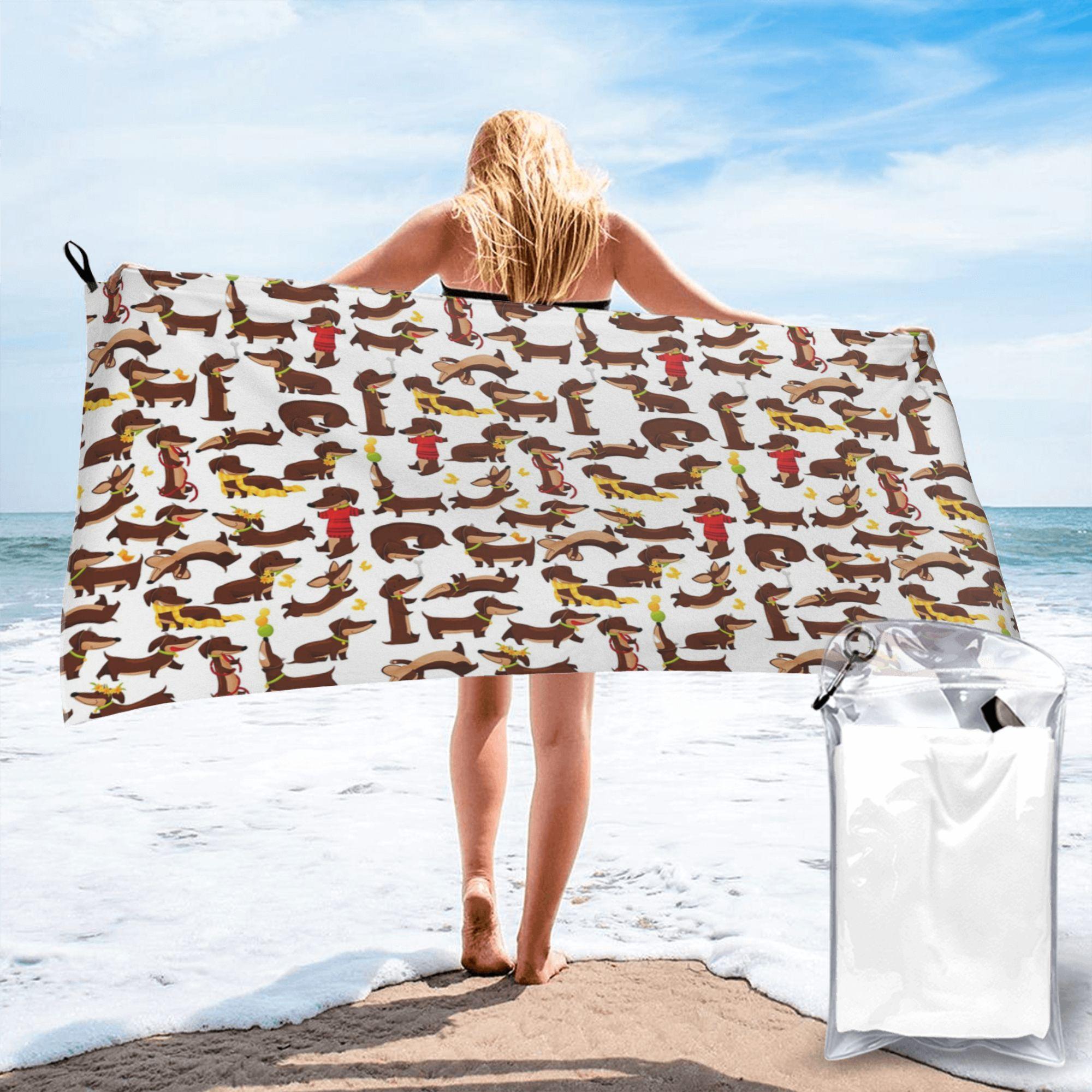 

Funny Dachshund A Cute Cartoon Dog Pattern Beach Towel Soft Microfiber Quick Dry Absorbent Quick Towels For Pool W40*H60(CM)