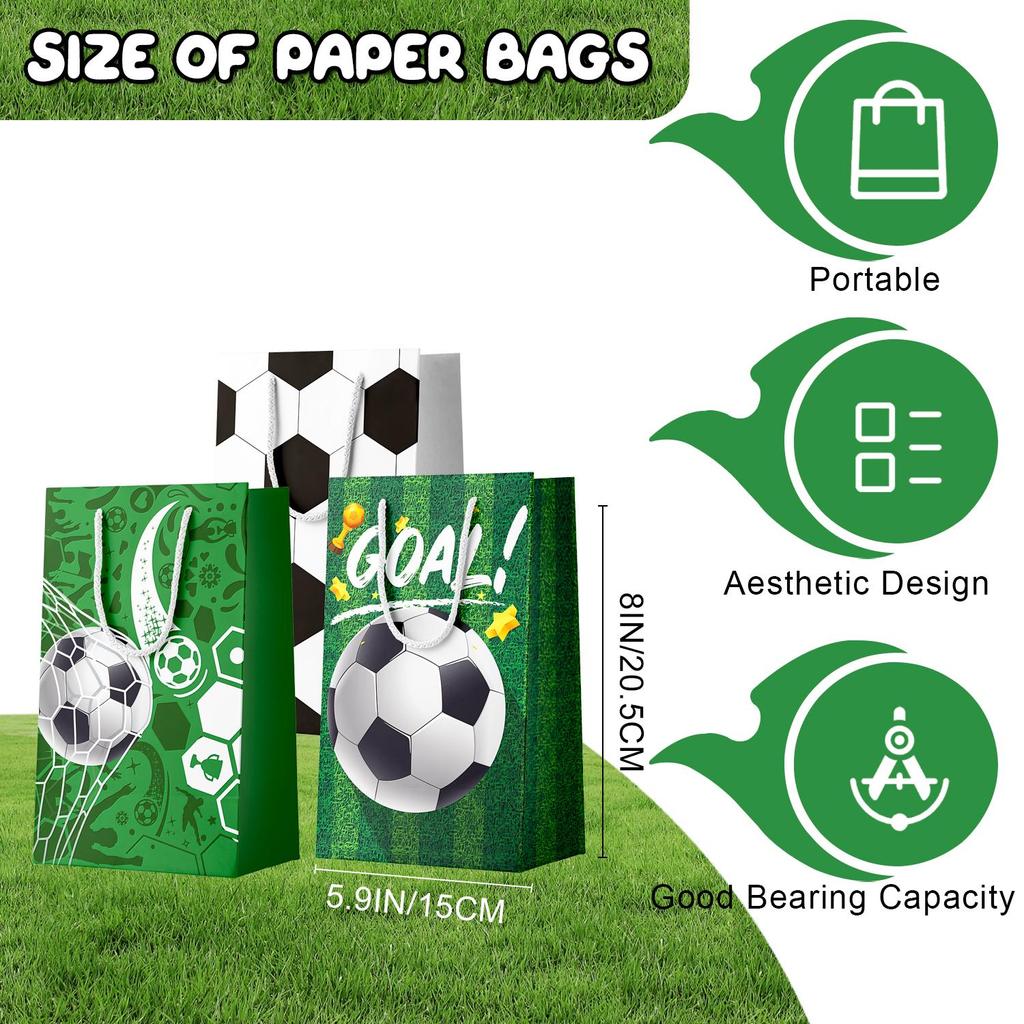 Soccer Gift Bag,24PcsSoccer Favor Bags-Soccer Snack Bag,Soccer Paper Candy Bag&Soccer Birthday Party Decoration&Sports Theme Party Decorations Supplie