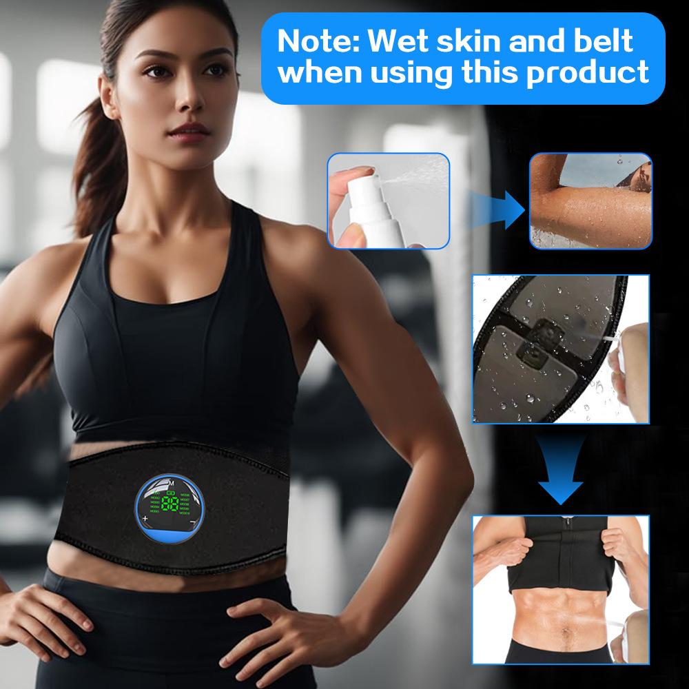 EMS Muscle Stimulator USB Rechargeable Abdominal Training Belt Adjustable Ab Workout Equipment LED Display for Fitness Exercise