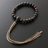 Men's Buddhist Prayer Beads by Kyoto Butsudan Hayashi, Pure Silk with Braided Tassel, Striped Ebony and Two-Ten Brown Crystal Finish [Prayer Beads