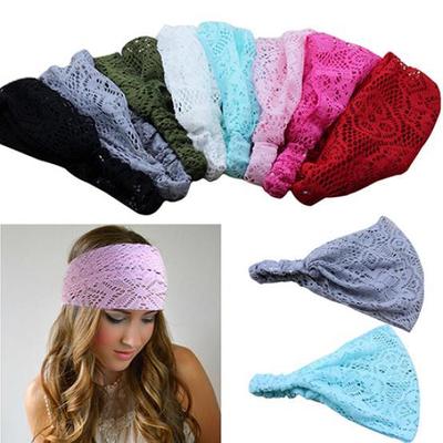 Fascia per capelli da ragazza alla moda, elastica, larga in pizzo, turbante, bandane, cerchietto