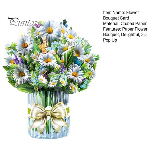 3D Pop Up Flower Bouquet Card Paper Flower Vase Greeting Cards for Mother's Day Congratulations Graduation Anniversary Birthday