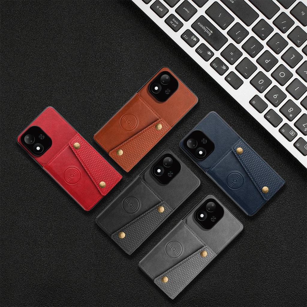 Vintage Leather Card Holder Phone Case for Xiaomi Redmi Note 17 5G Card Pockets Dual Snap Buttons Flip Wallet Shell