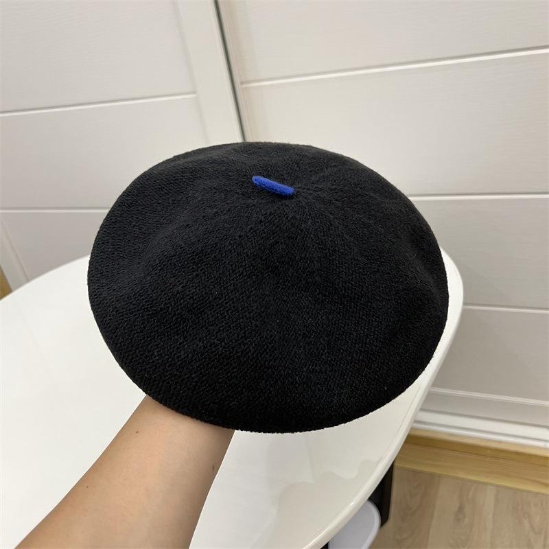 Autumn and Winter Cashmere Knitted Contrasting Colors Tweet Beret Women's Literary Fashion Elastic Sweat Belt Painter Hat