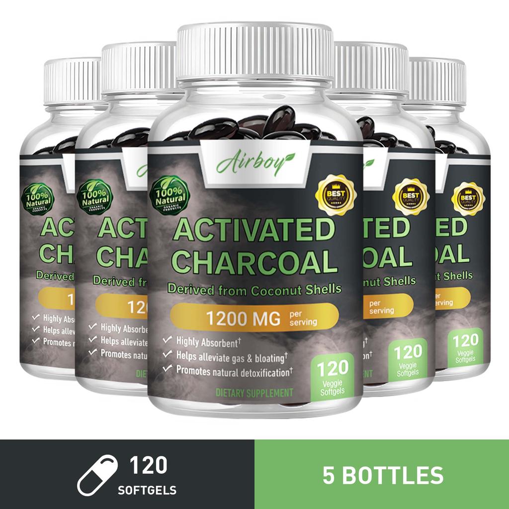 Coconut Shell Activated Charcoal Capsules, 1200mg Per Serving; Soothes the Digestive Tract; Relieves Gas and Bloating; Suitable for Adults.