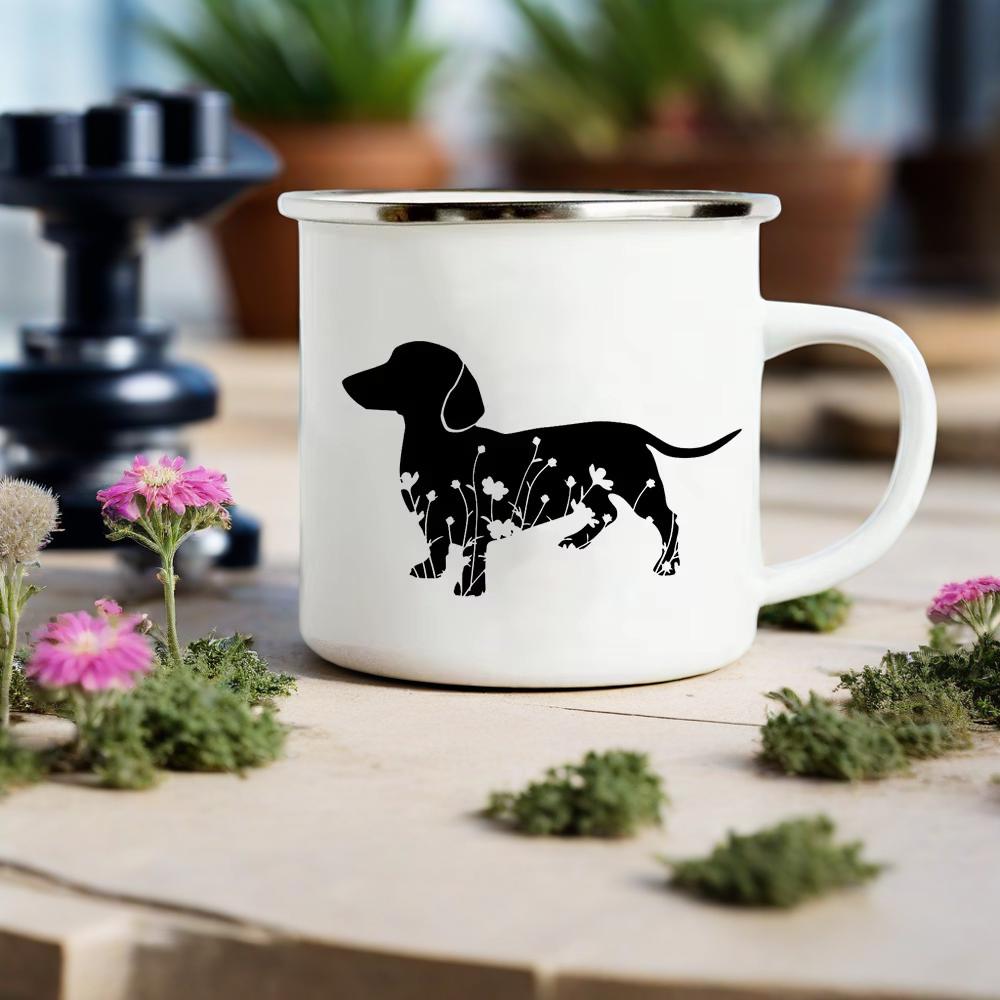 Lustiger Dackel-Druck Kreative Emaille-Tasse Kaffee-Weintassen Cartoon-Hunde Pfote Party-Getränk Bier Saft Milch Tassen Geschenke für Liebhaber Hund
