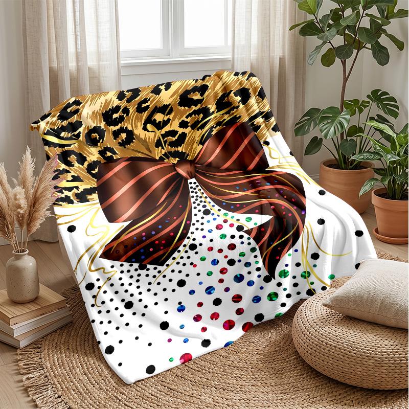 Leopard Print Bow Tie 1 Theme Blanket Lightweight Warm Flannel Blanket Decorative Throw Blanket for Home Decoration