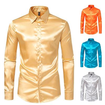 Chemise à manches longues en satin brillant pour homme 2025 - Style tendance printemps/automne pour boîte de nuit.