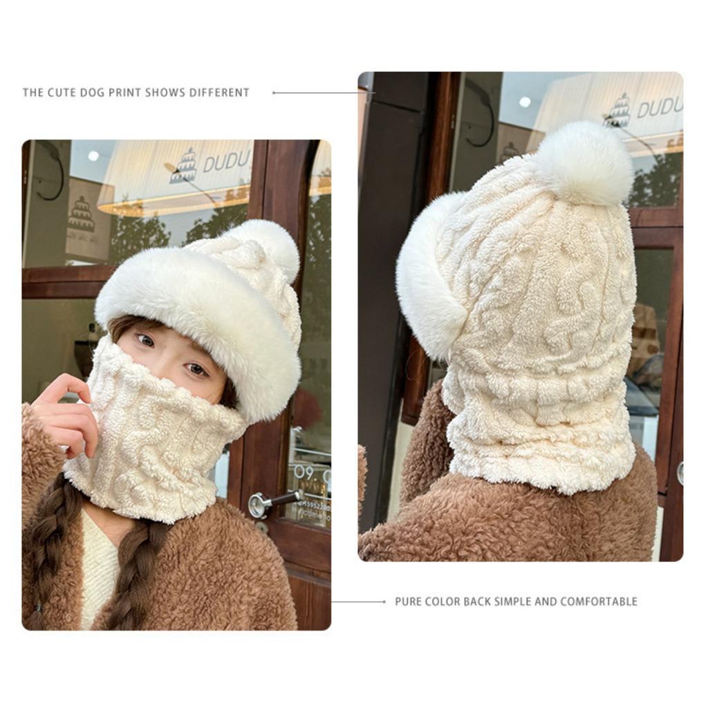 Hat, Neck, One Piece Women's Winter with Thick Velvet Riding Windproof and Cold Proof Electric Car Warm Hoodie