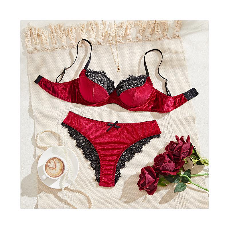 Set Reggiseno Sexy Europeo e Americano - Minimizzante per Seno Abbondante, Anti-Caduta, Ultra-Sottile Lingerie Francese Due Pezzi.