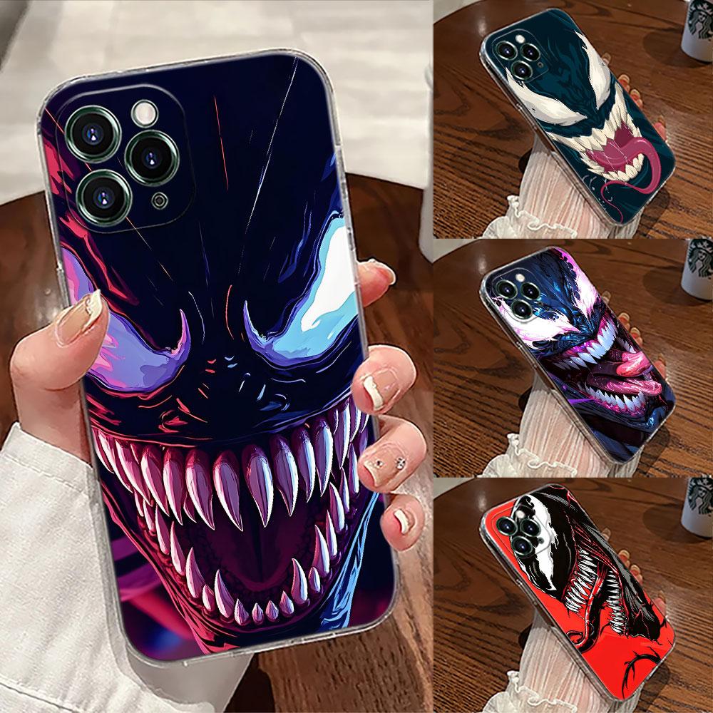 Venom Head Marvel Transparent Phone Case For iPhone 17 Pro Max 17E 11 12 13 14 15 16 Pro Max 15 Plus 17 Air 16E 7 XS Soft Cover
