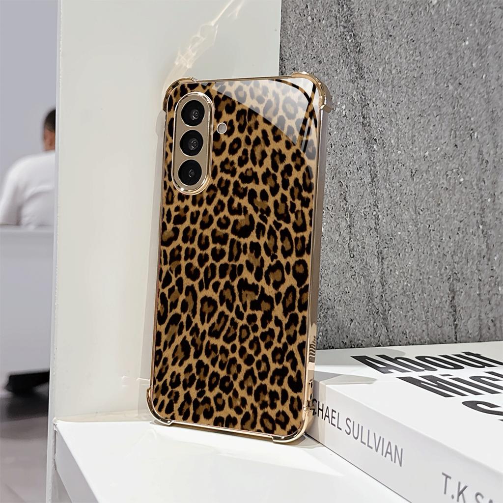 Neue vergoldete Glas-Handyhülle mit Leopardenmuster, Geeignet für Samsung S26/S25, S24/S23/S22/S21/S20, Etc.. Modelle