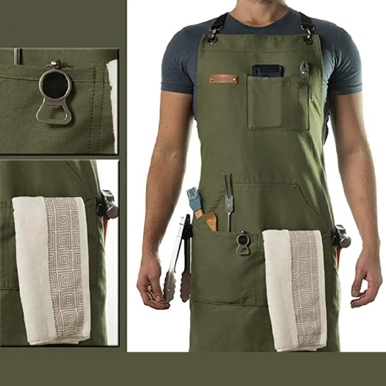 Robuste Arbeits-Schürze, Baumwoll-Canvas, Verstellbare Kreuz-Rückenbänder, Unisex