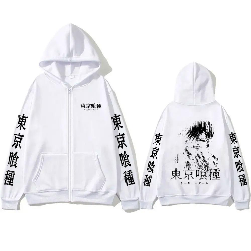 

Anime Tokyo Ghoul Kaneki Ken Face Graphic Zipper Hoodie Unisex Casual Fleece Cotton Zip Up Jacket Cartoon Fashion Zip Up Sweatshirt XXXL белый
