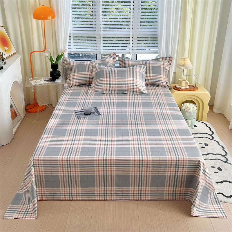 Green Check Raw Cotton Bed Sheets For Double Bed All Seasons Bed Cover Full Set Queen/King Size Flat Top Sheets No Pillowcase