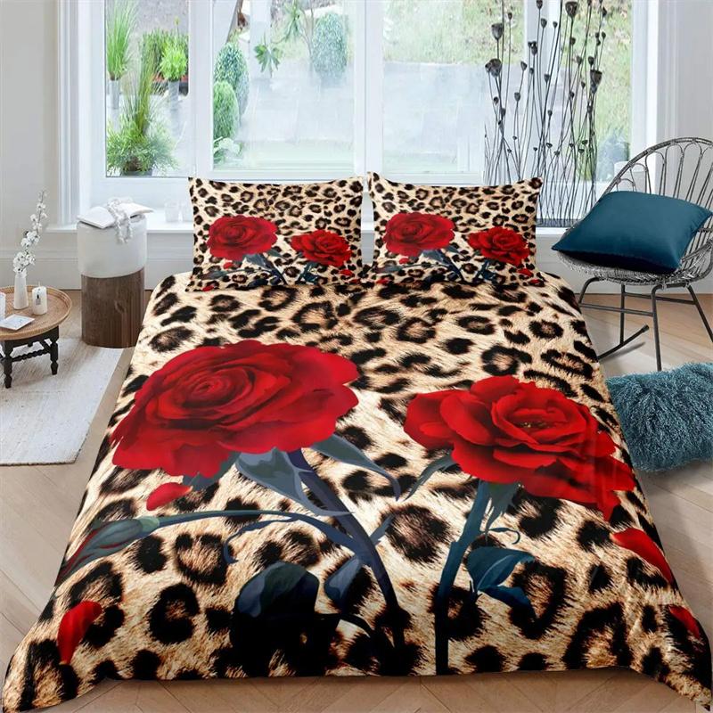Valentine's Day Gifts Blue Rose Floral Duvet Cover Set King Size 3 Pieces 3D Printed Blossom Bedding Set Room Decoration Women