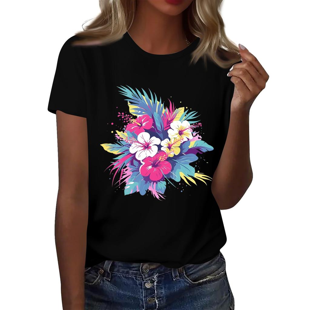 Damenmode Lässig Bedrucktes Rundhals Kurzarm T-Shirt Top T-Shirt Oberteil