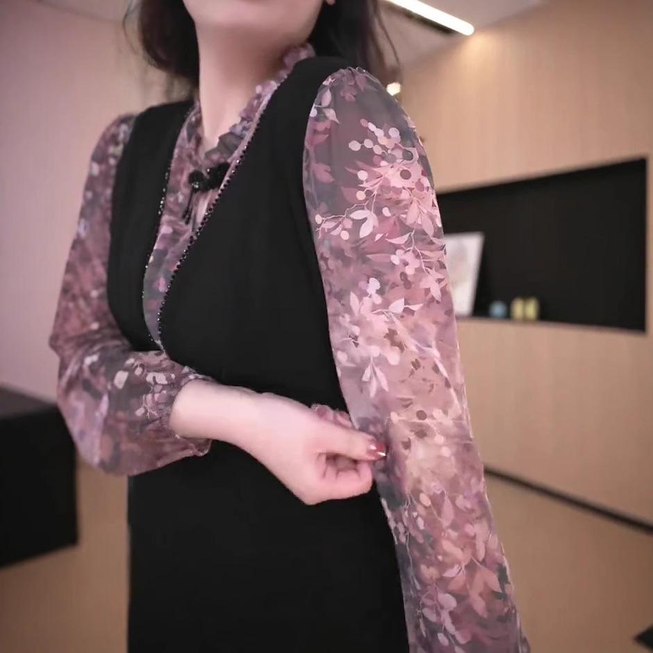 Spring French Light Luxury Slimming Lace Chiffon Dress Plus Size Fashion for Women