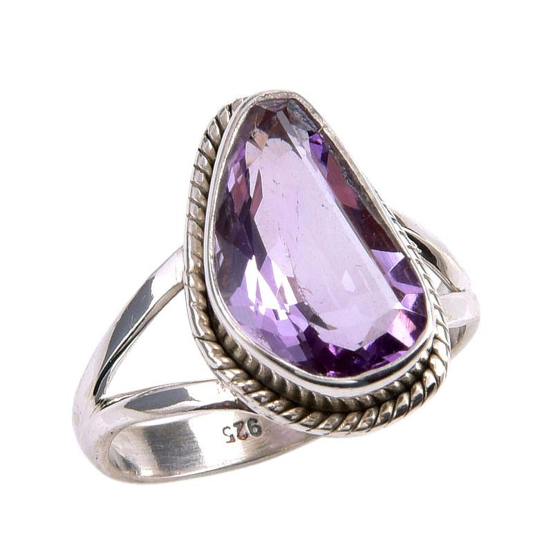 Naturalny Różowy Ametyst Kamień Szlachetny Ręcznie Robiony Srebro Próby 925 Biżuteria Pierścionek R.7.5 Y2M08