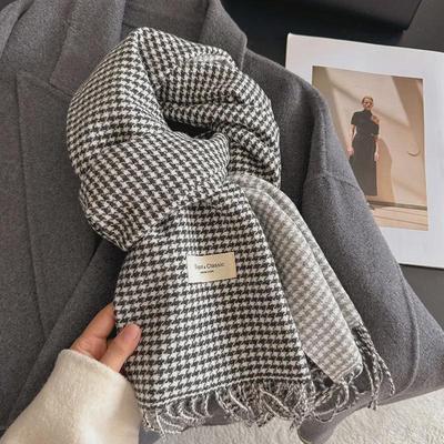 "New Autumn/Winter Nordic Houndstooth Scarf - British Versatile Double-Sided Tassel Plaid Shawl"