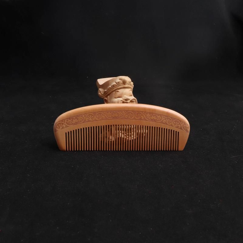 Solid Wood Moon Comb: Peach Wood Carved Straight Hair Comb, Portable and Scalp Massaging with Custom Logo/Gift Text.